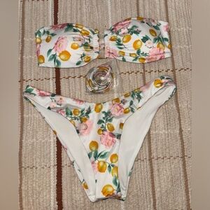 Victorias Secret Floral Orange Blossom Pinup Barbiecore Strapless Bikini